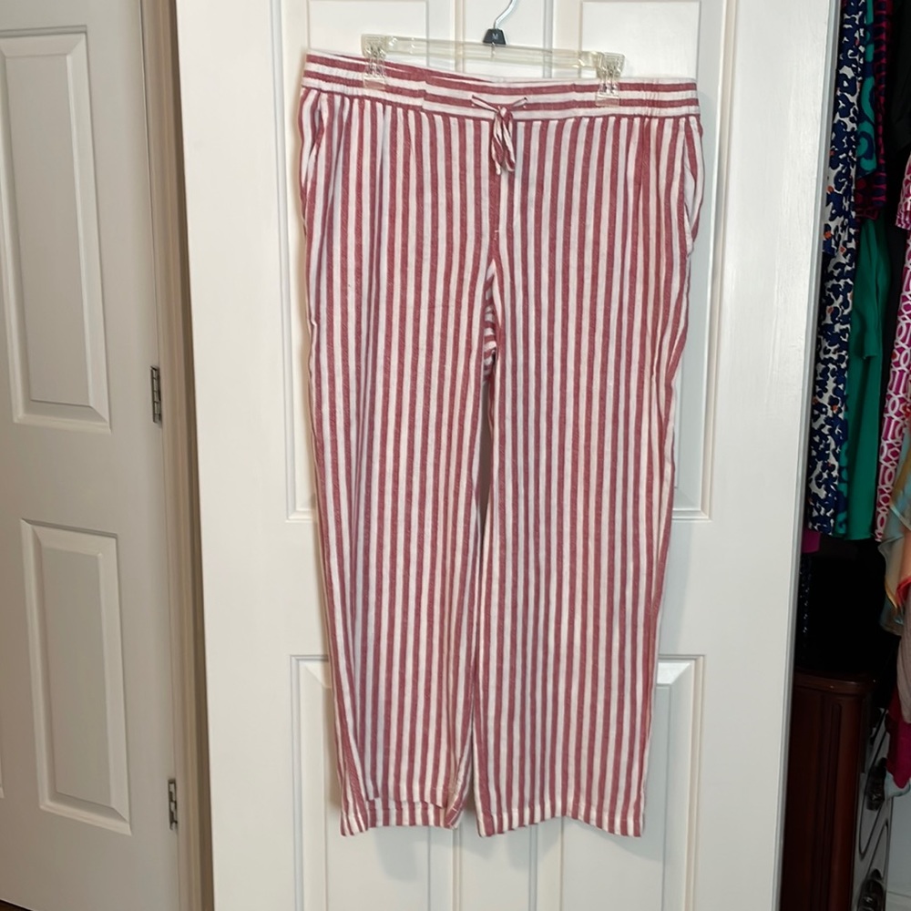 Red and white striped old navy linen pants size large